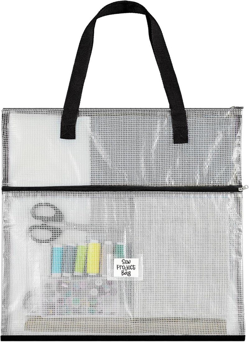 Cosblank 16.1x16.1inch Sew Project Bag Jumbo Needlepoint Project Bag for Sewing Quilting Craft Organizer Storage Portable Vinyl Mesh Zipper Pouch with Handle for Quilter Crafter Art Stitching(Black) - Image 1